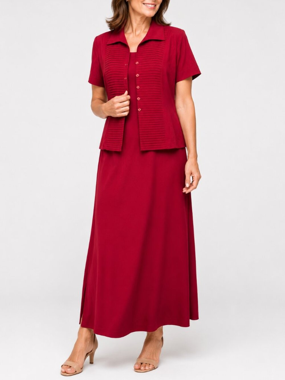 Positive Attitude NWT Red 2 Piece Maxi Dress Set Women’s Size 10 Jacket